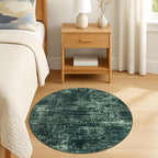 IOHOUZE Round Area Rug 3 Ft Circle Entryway Rugs Round Washable Door Mat Indoor Entrance, Non Slip Circle Front Door Rug, Printed Abstract Faux Wool Floor Carpet for Foyer Porch Sink, Dark Green