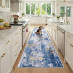 Washable Area Rugs 3x9 Non-Slip Modern Abstract Soft for Living Room Entryway Bedroom Nursery, Print Pattern, Grey Blue Gold/Golden
