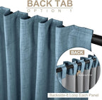 100% Blackout Shield Linen Blackout Curtains for Bedroom 96 Inches Long, Back Tab/Rod Pocket Living Room Drapes, Thermal Insulated Blackout Curtains 2 Panels Set, 50" W x 96" L, Stone Blue