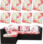 8Pcs Outdoor Cushion Covers, Patio Cushion Covers,Stretch Elastic Slipcovers, Replacement Washable & Reusable Furniture Protector for Patio Couch (Sakura-Pattern,Cover Only)
