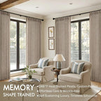 MIULEE Pinch Pleated Thick Linen Curtains 96 Inches Long 2 Panels for Living Room Bedroom, Memory Trained Pleat Drapes Light Filtering Grey Beige Semi Sheer Window Curtains Hooks Rings Back Tab