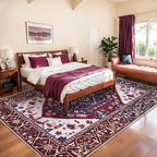 SERISSA 6x9 Area Rugs for Living Room, Large Washable Non-Slip Boho Rug, Ultra Soft Vintage Burgundy Navy Oriental Tribal Print Distressed Carpet for Dining Room Bedroom Dorm Office Home Decor