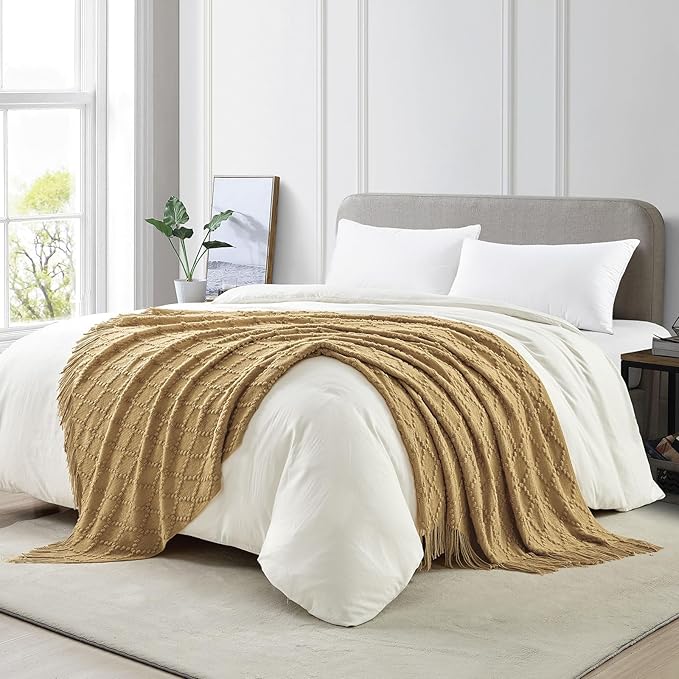 BOURINA Mustard Throw Blanket 50 x70 Inch Jacquard Throw Knitted Blanket