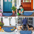 Smiry Half Circle Front Door Mat Outside Entrance, Heavy Duty Sturdy Natural Rubber Doormat, Trap Dirt and Moisture, Low Profile Mats for Indoor Outdoor Entry, Irregular Triangle (47x32, Blue)