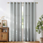 NICETOWN Light Cyan Linen Curtains for Bedroom, Grommet Thick Flax Semi Sheer Light Filtering Window Treatments Privacy Assured Drapes for Living Room, W55 x L96, 2 Panels