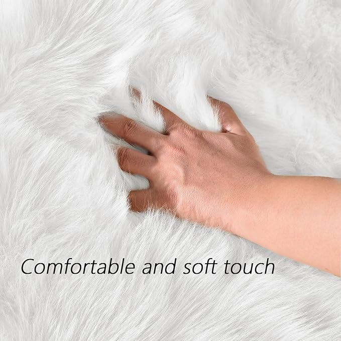 Latepis White Shag Rug 2x5 Runner Faux Sheepskin Fur Rug for Bedroom Bedside Fluffy Rug Fuzzy Furry Rugs for Living Room Cute Luxury Home Decor