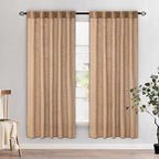 MIULEE Brown Linen Curtains 72 Inch Length for Bedroom Living Room, Soft Thick Linen Textured Window Drapes Semi Sheer Light Filtering Back Tab Rod Pocket Burlap Look Farmhouse Decor, 2 Panels