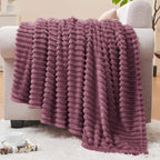 BEDELITE 3D Ribbed Jacquard Plum Fleece Twin Blanket for Bed, 60x80 Inch