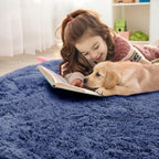 OLANLY Denim Blue Round Rugs for Bedroom - Machine Washable, 5 ft Circle Area Rugs for Living Room, Soft and Fluffy Shaggy Carpet for Teen Girl and Boys, Nursery Rooms, Dorms, Home Decor Aesthetic