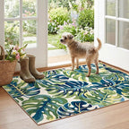 Boho Outdoor Rug - 28" x 43" Front Door Mat Indoor Outside Entrance Non-Slip Washable Outdoor Mat Tropical Green Blue Leaf Rug for Entryway Kitchen Bedroom Layered Doormat for Front Porch