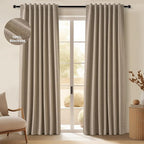 Topfinel 105 Inches Long Custom Black Out Faux Thick Linen Drapery Panels, Taupe Chocolate Brown Reflective Neurtral Curtains with Pin Hooks, Luxury Lined Back Tab Drapes Set of 2