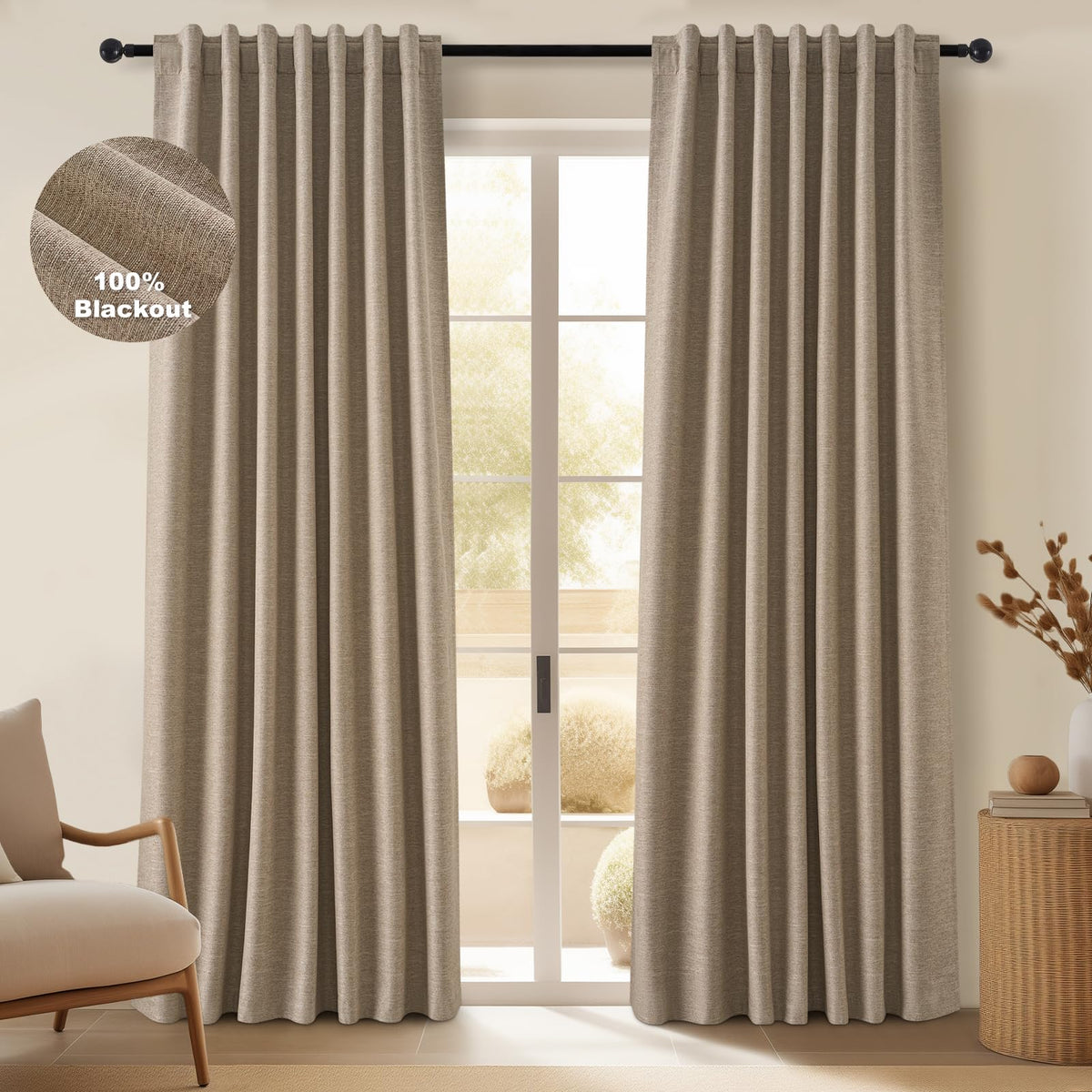 Topfinel 100 Inch Long Blackout Country Curtains for Bedroom 2 Panels Set, Large Window Custom Closet Sun Blocking Ceiling Aesthetic Rod Pocket Opaque Drapes with Rings for Sliding Glass Doors 2pcs