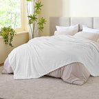 BEDELITE Fleece Blanket, Large Queen Size for Bed, 3D Jacquard Decorative White Fuzzy Blanket, Soft and Cozy Warm Plush FluffyThrow All Seasons Suitable, 90x90Inches
