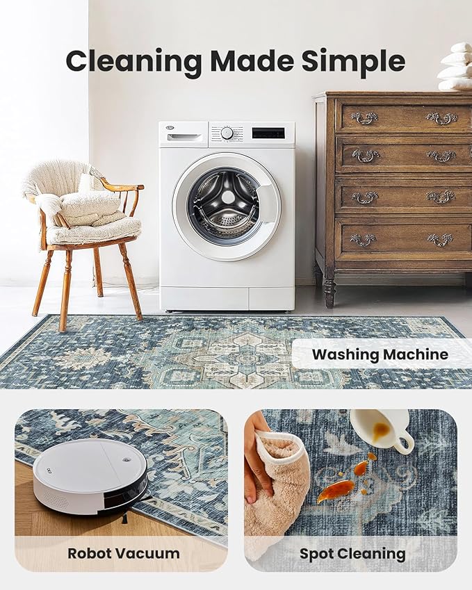 AMADA HOMEFURNISHING 2x5 Washable Runner Rug, Low-Profile Kitchen Rugs with Non-Slip Backing & Durable Edge Binding, Vintage Entryway Runner Rug for Bedroom & Hallway