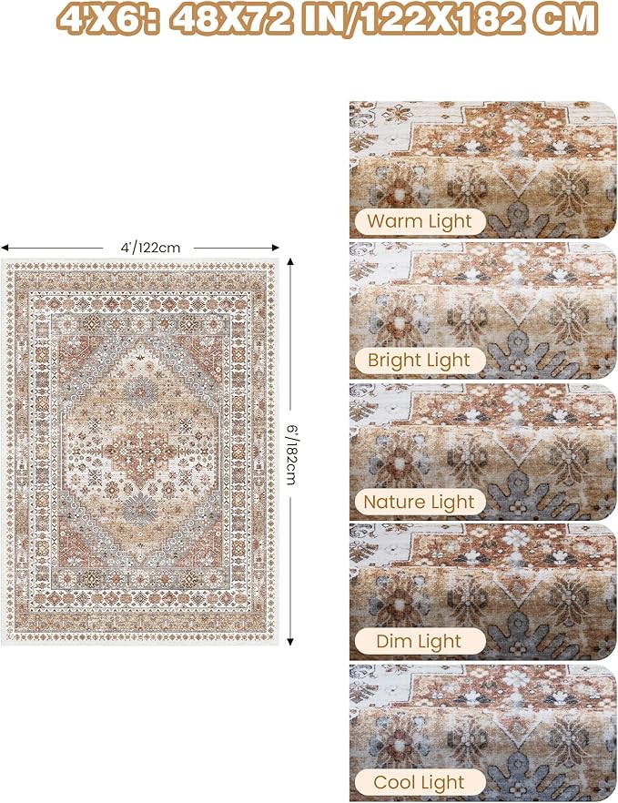 Restydon 4x6 Area Rugs for Living Room Non Slip Rugs for Bedroom, Orange