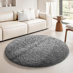 Ophanie Round Rug 5Ft Grey Circle Area Rugs, Fluffy Fuzzy Bedroom Carpet 5 Foot, Plush Shag Indoor Floor Gray Living Room Christmas Circular Aesthetic Decor for Kids Teen Boys Baby,Nursery, Classroom