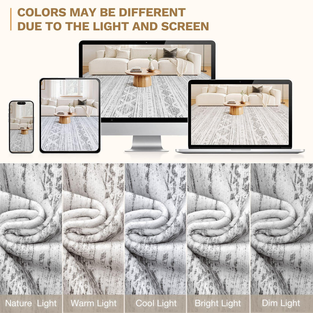 Nakagishi 7x9 Area Rug Living Room: Washable Boho Large Neutral Soft Farmhouse Modern Rugs Stain Resistant Moroccan Non-Slip Indoor Carpet for Bedroom Nursery Kids Office Dining Room- Dark Grey