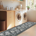 Yamaziot Washable Runner Rug, 2x8 Non-Slip Boho Vintage Hallway Rug Runner with Rubber Backing, Stain Resistant & Low Pile Distressed Carpet Runner for Bedroom, Kitchen, Laundry, Entrance, Black