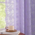 YJ YANJUN Vintage Lace Curtains 63 Inch Length-Victorian Floral Pattern Lavender Sheer Curtain Panels for Living Room Bedroom,Light Filtering, Romantic Girly Drapes 2 Panels 52W x 63L Light Purpel
