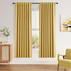 Guken 100% Blackout Curtains 72 Inch Length 2 Panels Set for Living Room Bedroom Back Tab Thermal Insulated Black Out Linen Drapes Room Darkening Window Curtains 72 Inches Long,Gold
