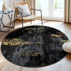 RELEANY Washable Round 6ft Area Rug for Living Room Black Gold