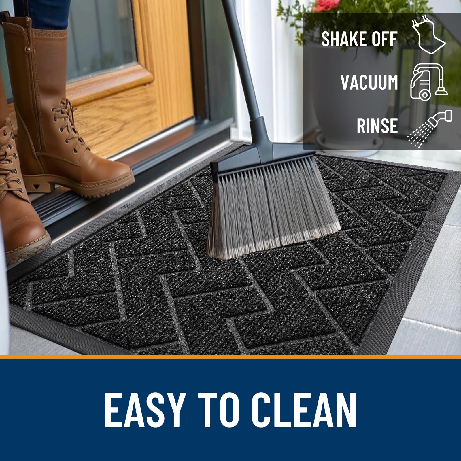 OLANLY Front Door Mat Outside 29.5x17, All-Season Absorbent Rubber Doormat