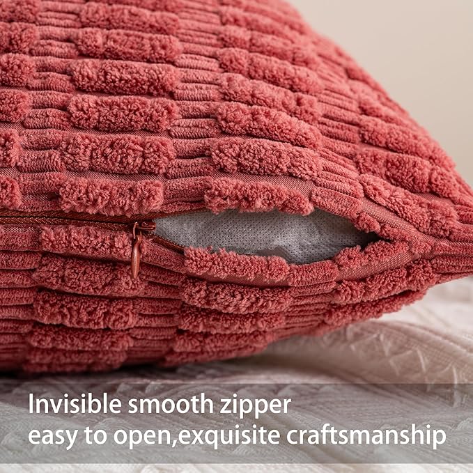 Pack of 2 Corduroy Decorative Throw Pillow Covers 12x24 Inch, Cranberry Red