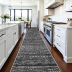 Ksrau 3x20 Runner Rug Washable - Extra Long Non-Slip Modern Runners for Hallway Soft Moroccan Low Pile Indoor Floor Mat for Living Room Kitchen Waterproof Geometric Runner Rugs Entryway 3x20 Black