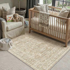4x6 Washable Area Rug for Living Room Bedroom Vintage Beige Soft Low Pile Carpet Traditional Retro Non Slip Throw Rug for Dining Room Entryway Indoor Dorm Kitchen