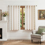 jinchan Belrose Linen Floral Cafe Curtains 45 Inch Length Embroidered Farmhouse Curtains for Kitchen Bedroom Bathroom Small Windows Curtain Set Light Filtering 2 Panels Sage Green