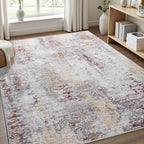 Toneed Abstract Area Rug Modern Washable Rug Soft Non Slip Rug Low Pile for Bedroom Living Room Dining Room Taupe Grey Brown 5x8 Feet