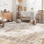 VECARF Area Rug 6x9 Washable Rug, Vintage Boho Medallion Rugs Non-Slip Soft Low Pile Large Distressed Rug Indoor Retro Carpet for Living Room Bedroom Dining Room Home Office (Brown, 6'x9')