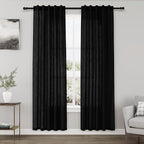 Black Linen Curtains 80 inches Long for Bedroom Back Tab Light Filtering Privacy Sheer Curtains Modern Farmhouse Coastal Decor Cotton Textured Gauze Curtain 2 Panel Set 38x80 for Living Room