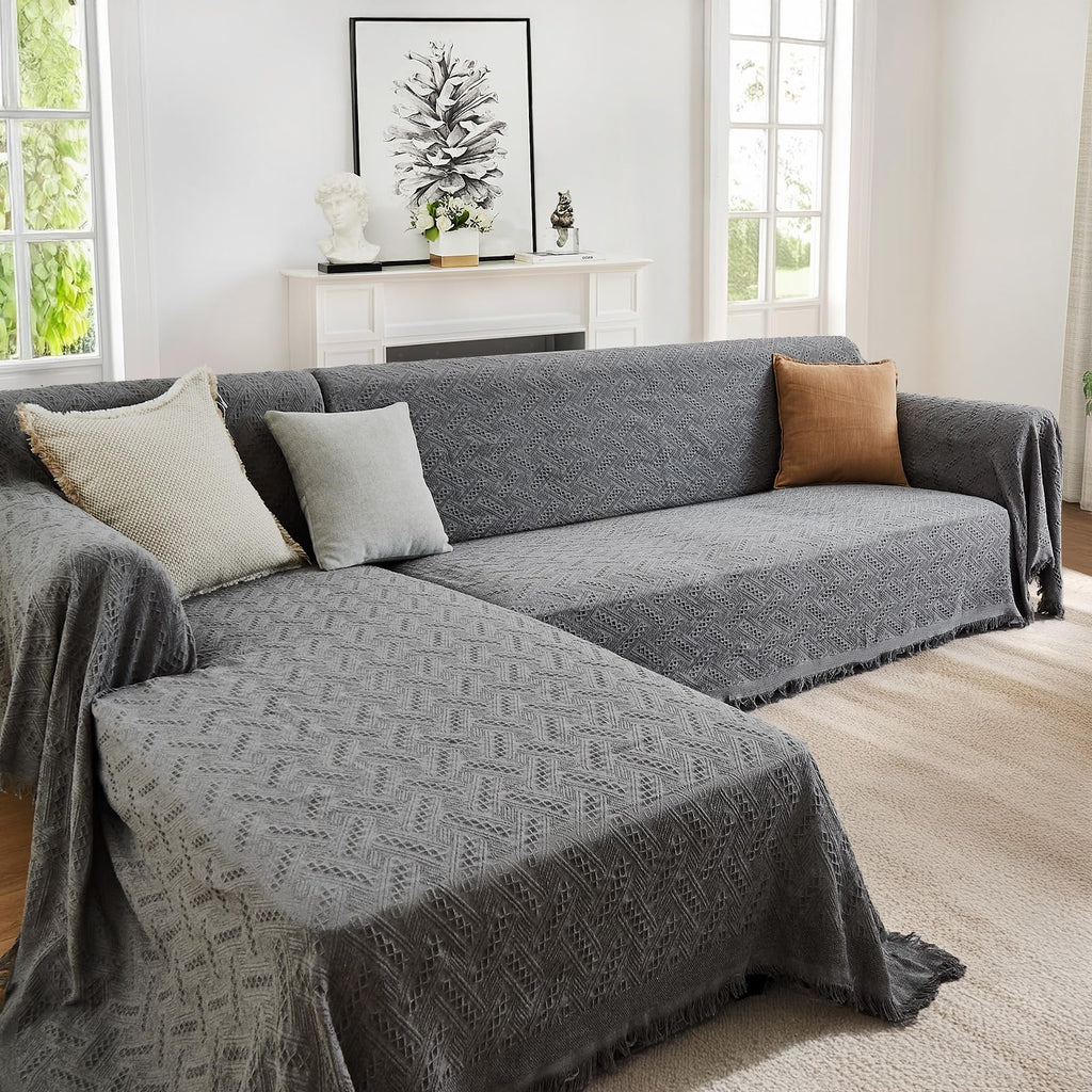 HOMERILLA 2 Piece Sectional Couch Cover for L Shape Sofa Dark Grey XL