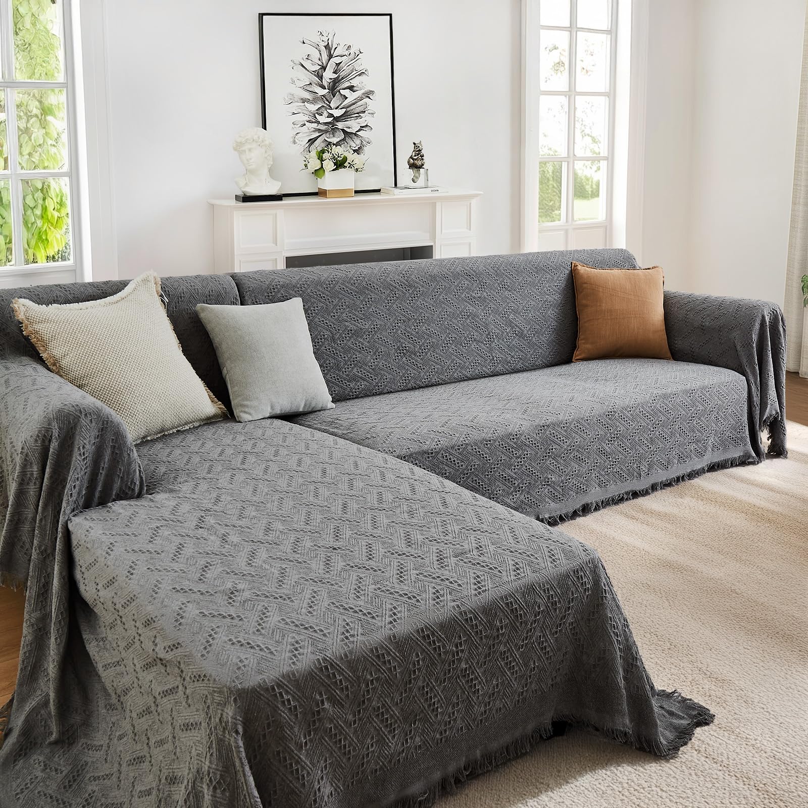 HOMERILLA 2 Piece Sectional Couch Cover for L Shape Sofa Dark Grey XL