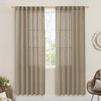 LAMIT Taupe Sheer Linen Curtains, 80 inch Light Filtering Semi Sheer Panels Back Tab and Rod Pocket Farmhouse Rust Drapes for Bedroom/Living Room, 2 Panels, 52 x 80 Inch