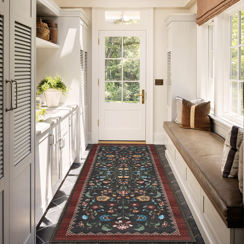 GarveeHome Floral Rug 2x6 Runners for Hallways, Boho Kitchen Runner Rugs Non Slip Bath Runners, Vintage Washable Runner Rug for Bedroom, Soft Long Rugs for Entryway Bathroom Laundry Dorm, Red