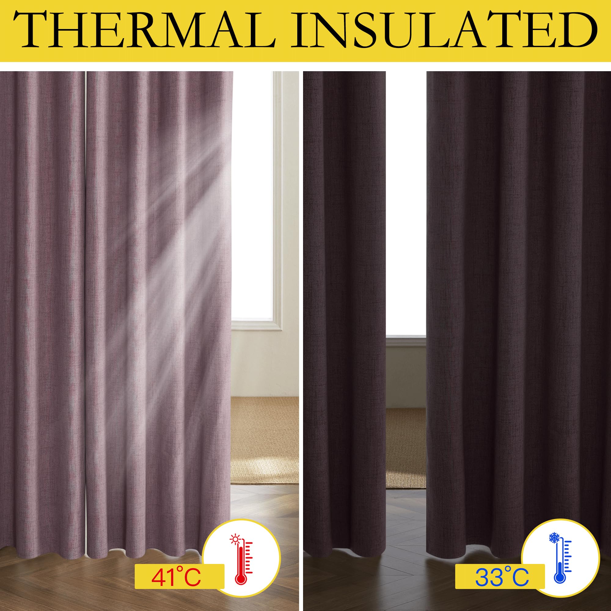 NICETOWN Chaise Mauve Vintage Linen 100% Blackout Curtains for Living Room, Thermal Insulated Curtains 84" Long, Noise Reducing Window Treatment Drapes for Dining Room, 62" Wide Per Panel, Set of 2