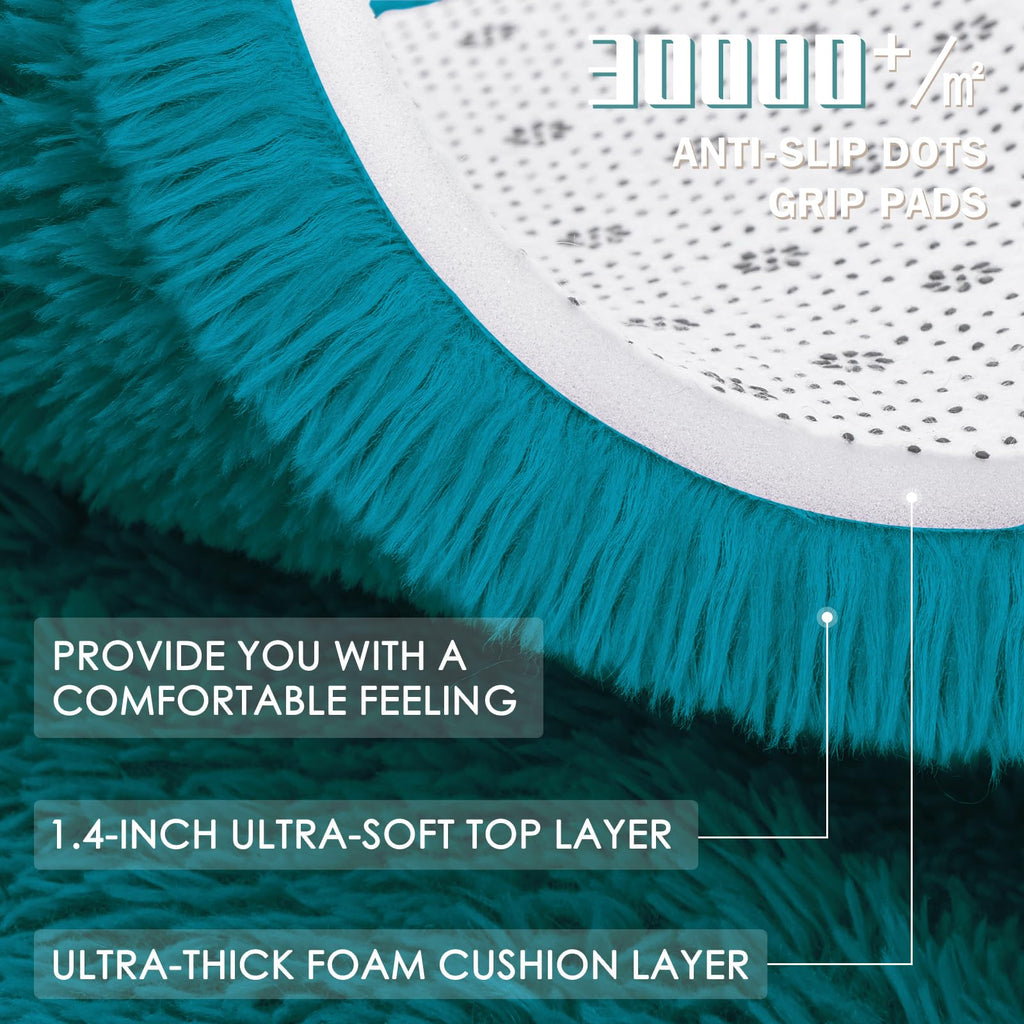 OLANLY Teal Round Rugs for Bedroom - Machine Washable, 8 ft Circle Area Rugs for Living Room, Soft and Fluffy Shaggy Carpet for Teen Girl and Boys, Nursery Rooms, Dorms, Home Decor Aesthetic