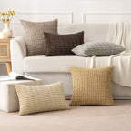 MIULEE Corduroy Decorative Throw Pillow Covers 18x18 Tan Pack of 2