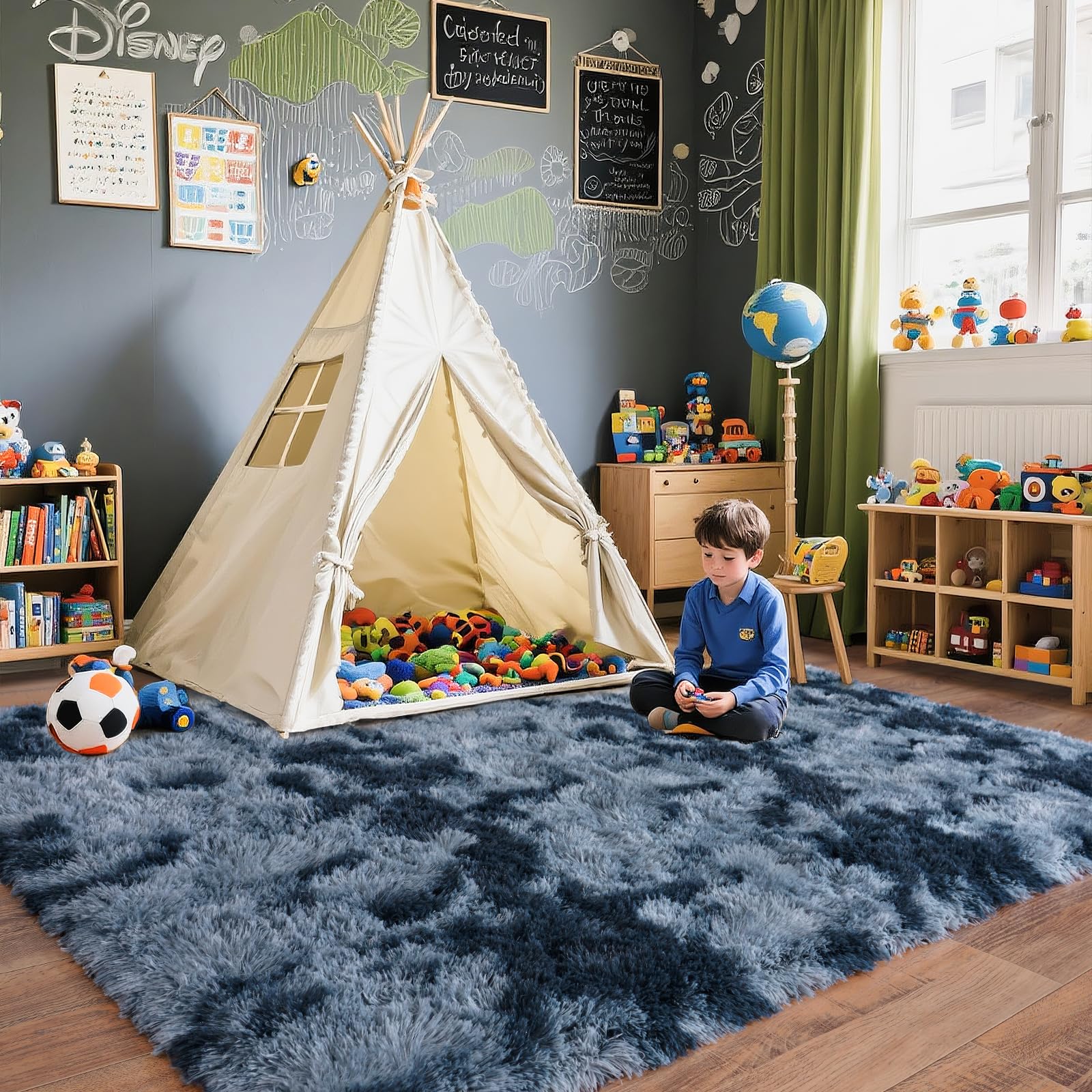 Pionblank Large Rug for Living Room 6x9, Modern Shag Area Rug, Blue Grey