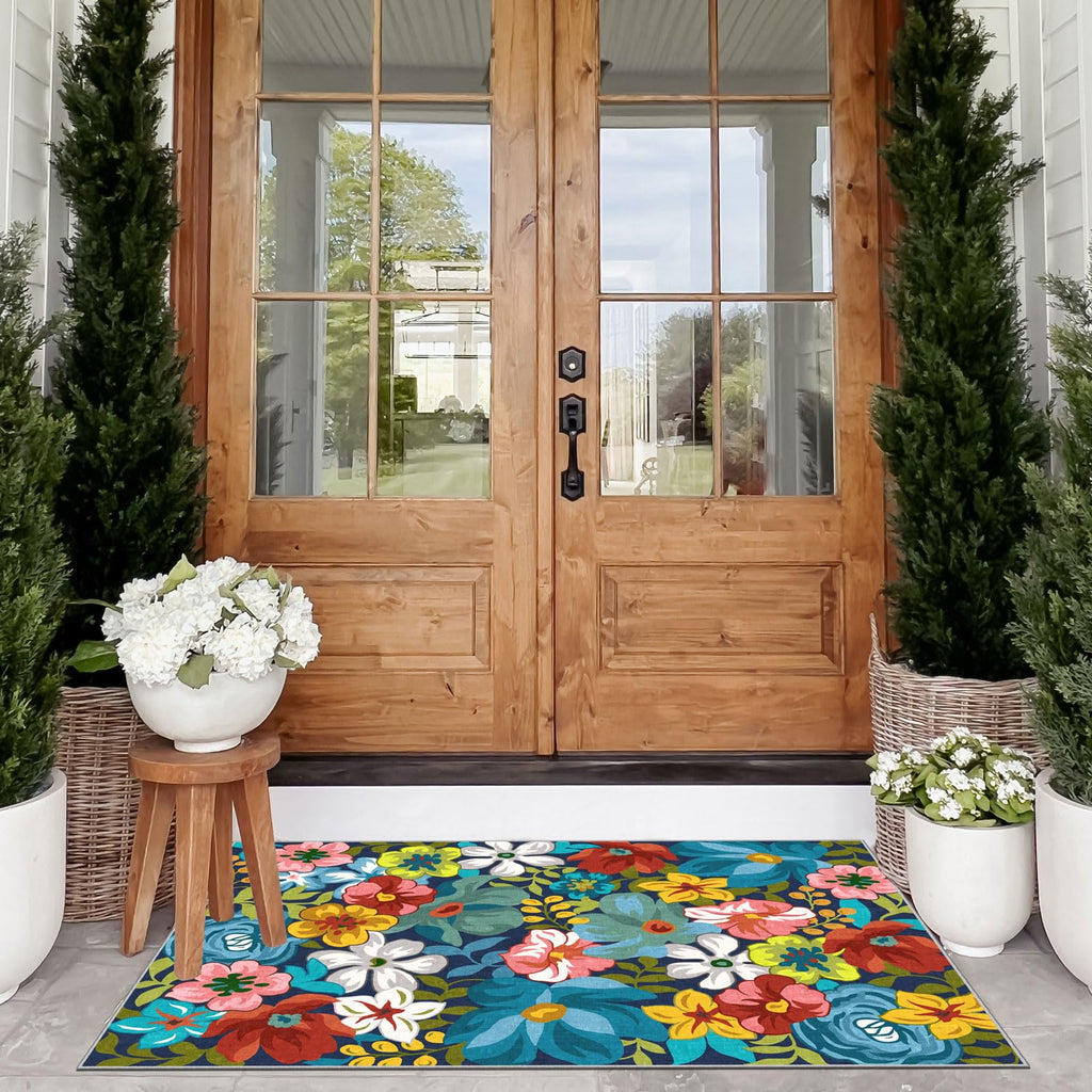 Othilic Floral Outdoor Rug - 28"x43" Front Door Mat Indoor Outside Entrance