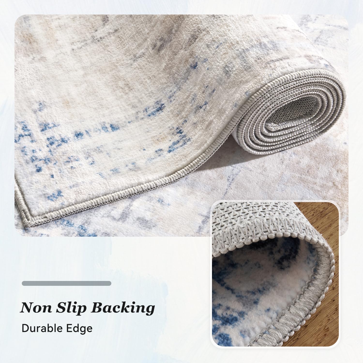 3 x 5 Rug Small Non Slip Area Rug Ultra Soft Machine Washable Low Pile Modern Abstract Area Rugs for Bedroom Living Room Entryway Kitchen Bedside, Blue/Grey