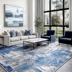 Washable Area Rugs 6'x9' Non-Slip Modern Abstract Soft for Living Room Entryway Bedroom Nursery, Print Pattern, Blue Grey Navy Gray