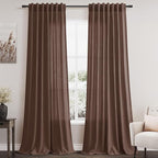 Mocha Mousse Curtains 102 Inches Long 2 Panel Set Back Tab Rod Pocket Linen Blend High Window Semi Sheer Light Filtering Burlap Look for Neutral Farmhouse Decor Curtain in Living Room 52x102