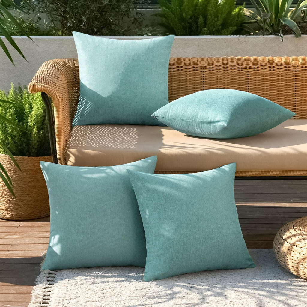 MIULEE Pack of 4 Decorative Outdoor Throw Pillow Covers Linen Waterproof Pillow Covers Summer Farmhouse Cushion Cases for Patio Garden Tent Balcony Couch Sofa 18x18 Inch Teal
