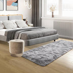 Tepook Fluffy Runner Rugs for Bedroom Aesthetic 2x6 Feet, Shag Soft Bedside Rug with Non-Slip Bottom, Fuzzy Plush Carpet for Room, Hallway Rug for Nursery Dorm Indoor Home Decor, Tie-dye Light Grey