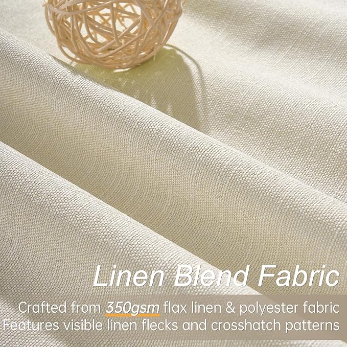 Topfinel Cream White 100% Blackout Curtains 72 Inches Long 2 Panels for Bedroom Natural Linen Heavy Insulated Bay Window Curtains Modern Neutral Drapes for Bedroom Small Window Treatment (W52 x L72)