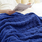 Exclusivo Mezcla Fleece Throw Blanket for Couch,Super Soft and Warm Lightweight Checkered Pattern Blankets for All Seasons, 50x60 Inches, Cobalt Blue