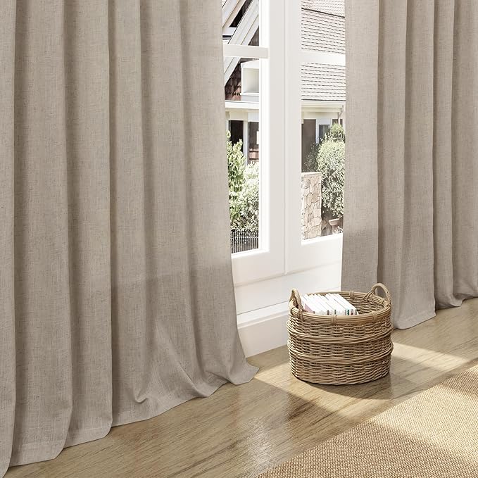 Nanspring Living Room Curtains 63 Inch Length Linen Blend Cobblestone Light Filtering Semi Sheer Curtain Back Tab and Rod Pocket Modern Farmhouse Decor Elegant Drapes for Bedroom 52x63, 2 Panels